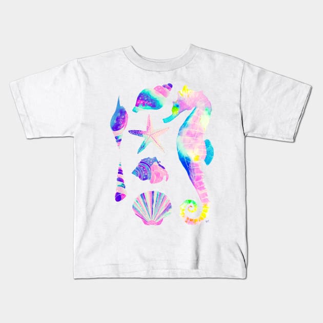 Watercolor Under the Sea Pattern - Pretty Pastel Kids T-Shirt by monitdesign